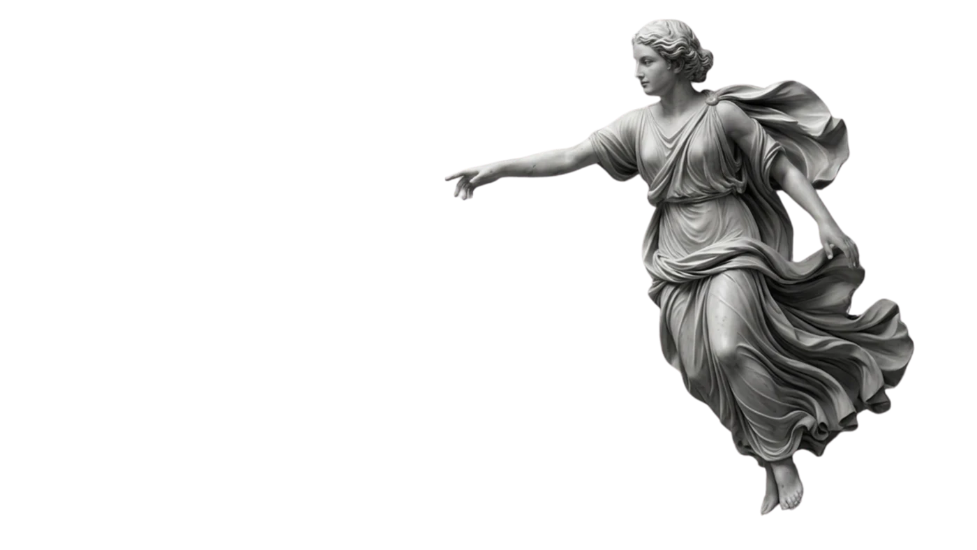 Marmorstatue af kvinde der rækker hånden frem