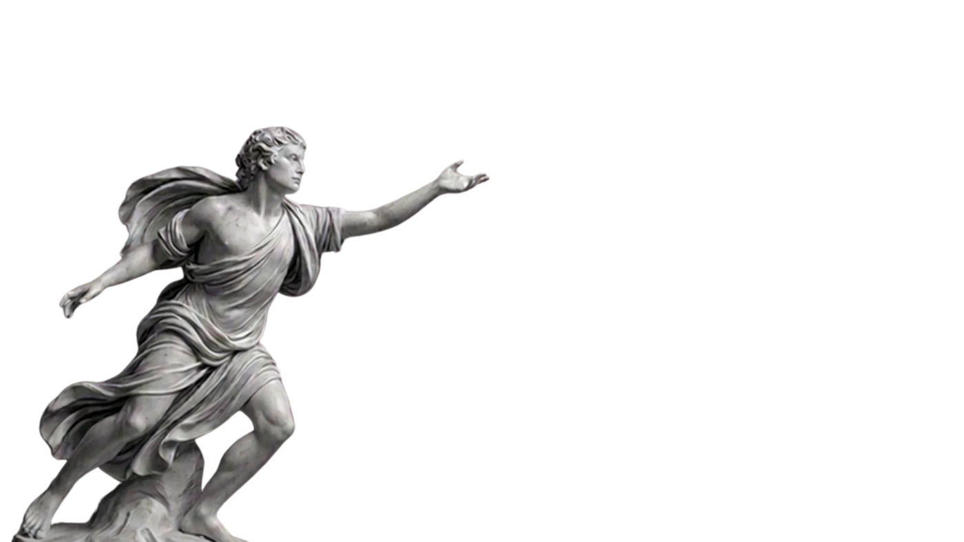 Marmorstatue af mand der rækker hånden frem
